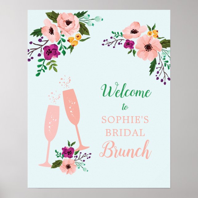 Póster Desayuno de Mimosa y Flores con Burbujas para Desp (Frente)