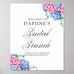 Póster Desayuno Nupcial con Hortensias de Acuarela Azules