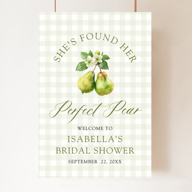 Póster Desayuno Nupcial de Pera Perfecta con Gingham Verd (Modern Green Gingham Perfect Pair Bridal Shower Foam Board)