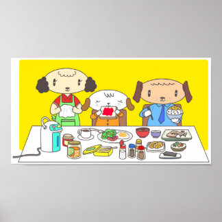Póster Desayuno para la familia de perros.