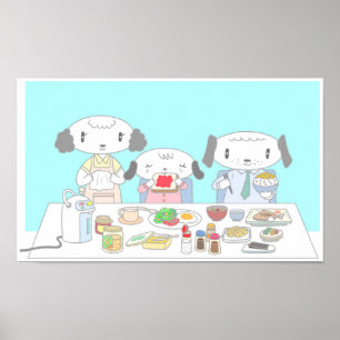 Póster Desayuno para la familia de perros.