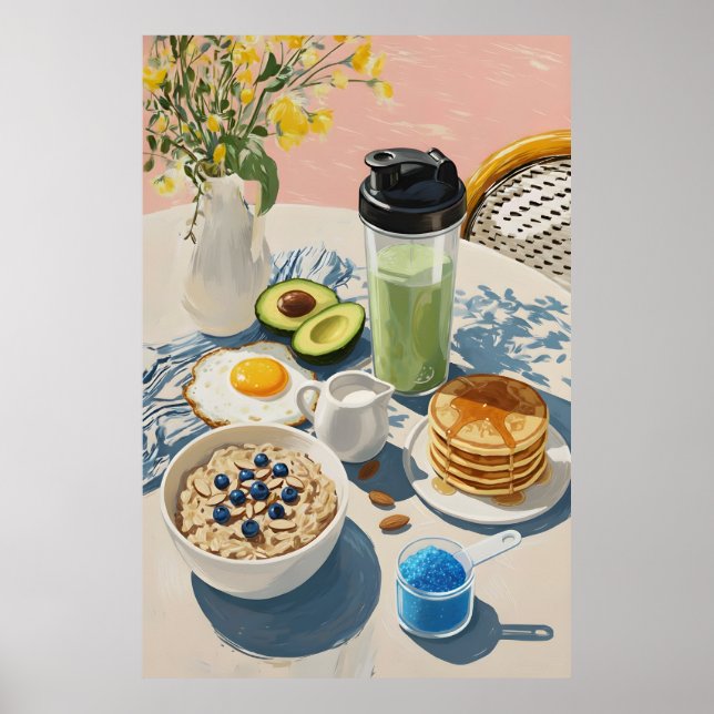 Póster Desayuno Saludable gimnasio Comida Cocina Panquequ (Frente)