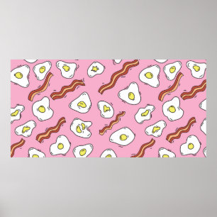 Póster Desayuno sin incandescencias con huevos fritos y b
