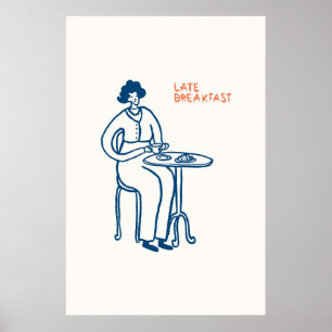 Póster Desayuno tardío Woman Coffee Cup Print Vintage Caf