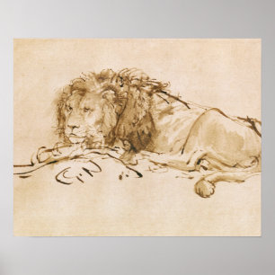Póster Descanso de leones (pluma y tinta sobre papel)