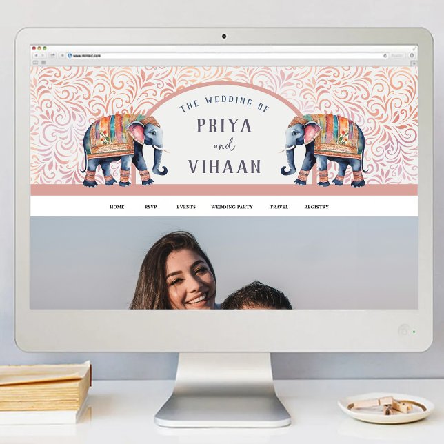 Póster Descarga de archivo digital de banners de sitios W (indian wedding web site banner digital download, hindu wedding web site header design image elephant)