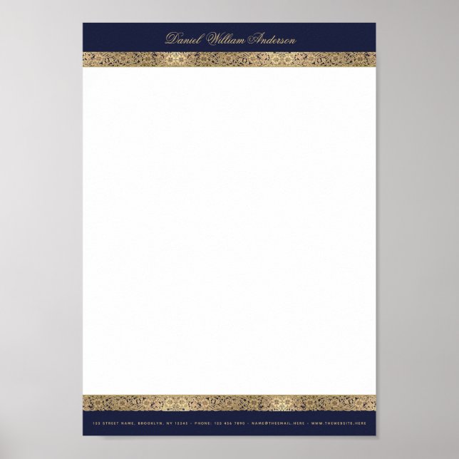 Póster Descarga de membrete A4 de la Marina Elegante Vint (Frente)