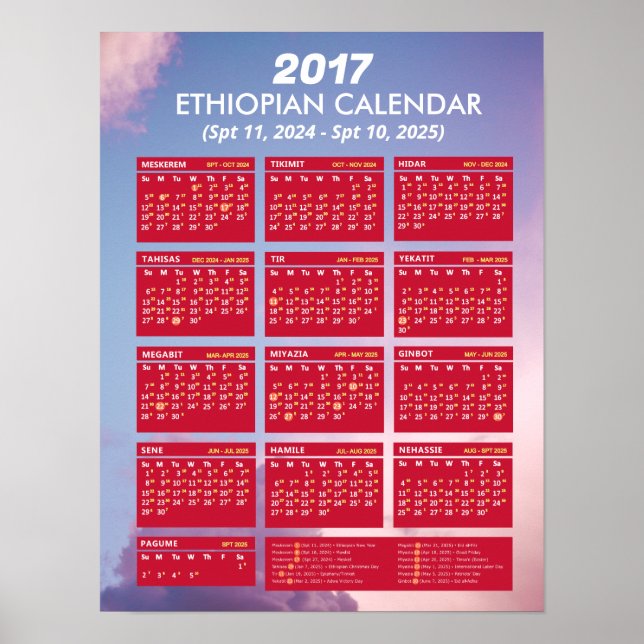 Póster Descarga del Calendario Etíope 2024 2017 (Frente)