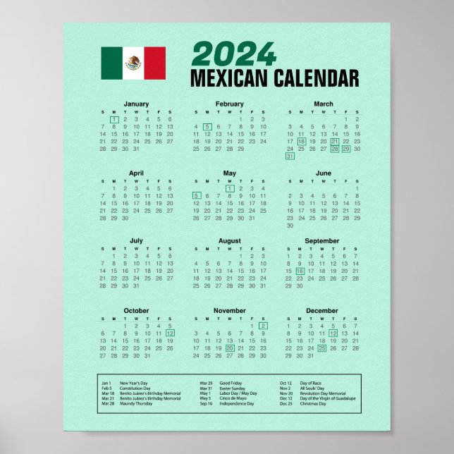 Póster Descarga del calendario mexicano 2024 PDF $3.95 (Frente)