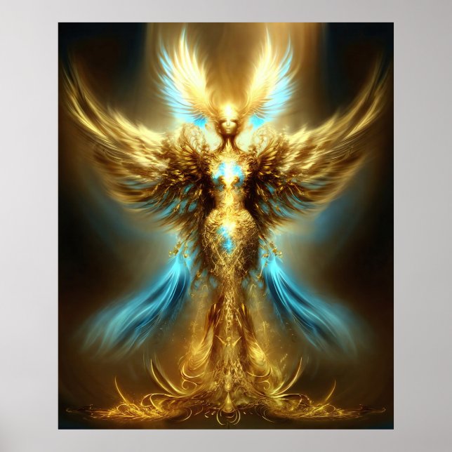 Póster Descarga digital del Angel Fantasía Dorado Impreso (Frente)