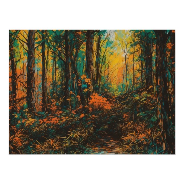 Póster Descarga digital del paisaje forestal natural vibr (Anverso)