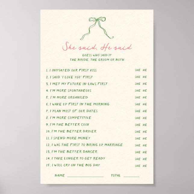 Póster Descargable manuscrito Dijo Que Dijo Juego (Frente)