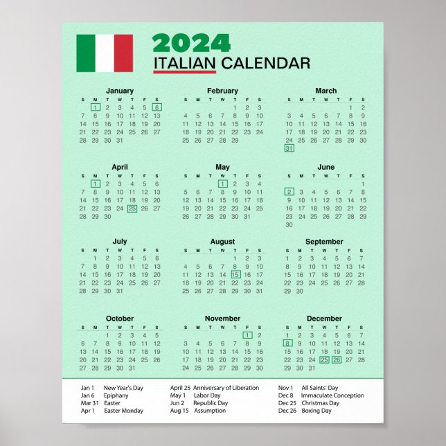 Póster Descargar Calendario Escarica de Italia 2024 (Frente)