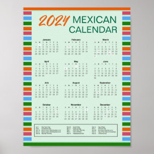 Póster Descargar Calendario Mexicano 2024  con Festivos