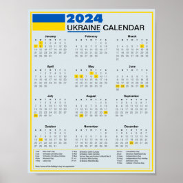 Póster Descargar calendario ucraniano 2024 con vacaciones