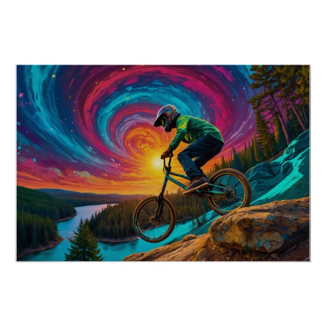 Póster Descenso del BMX por un lago forestal (Anverso)