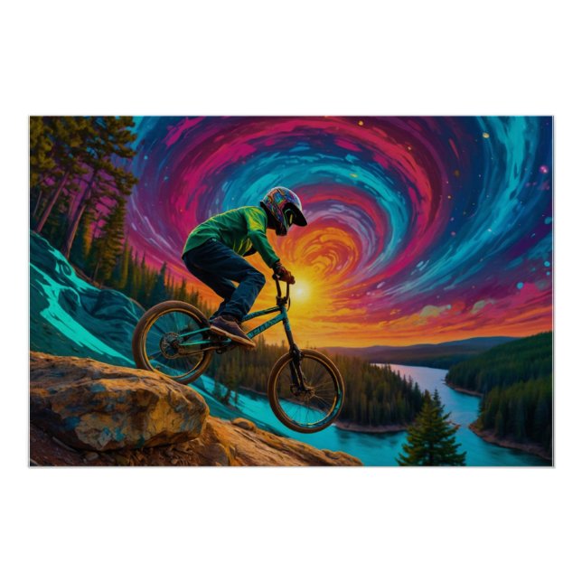 Póster Descenso del BMX por un lago forestal (Anverso)