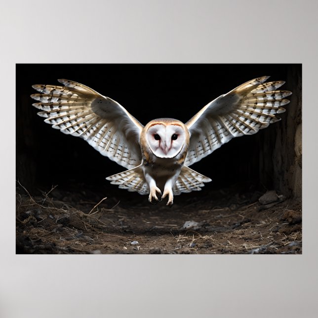 Póster Descenso silencioso - Lechuza de grano en vuelo (Frente)