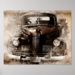 Póster Desconexión Rustica de Viejo Coche Vintage