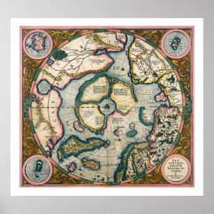 Póster Descripción de Septentrionalium terrarum, mapa de