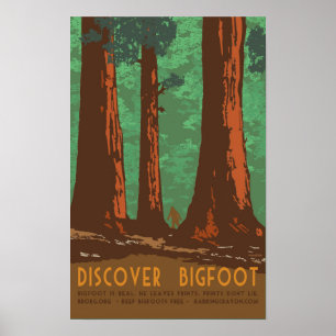 Póster Descubra Bigfoot en la secoya Forrest