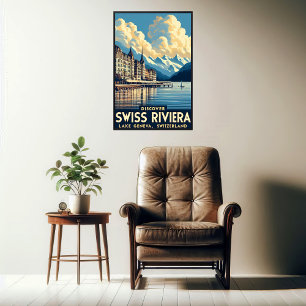 Póster Descubra el Viaje Vintage de la Riviera Suiza