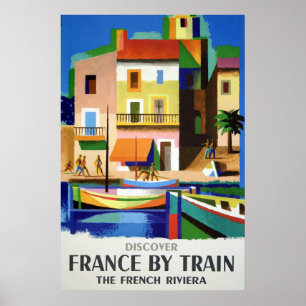 Póster Descubre Francia en el afiche de la época del tren