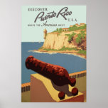 Póster Descubre Puerto Rico<br><div class="desc">Este afiche vintage que promociona Puerto Rico para el turismo,  mostrando las vistas al puerto desde el Castillo de Morro (El Castillo San Felipe del Morro,  San Juan) fue creado para la Administración del Progreso de los Trabajos (WPA) entre 1936 y 1940.</div>