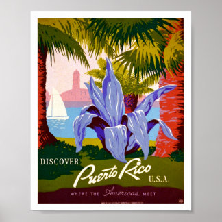 Póster Descubre Puerto Rico Vintage
