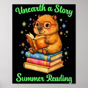 Póster Descubre una historia capybara leyendo libros vera
