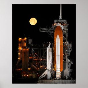 Póster Descubrimiento del transbordador espacial y la lun