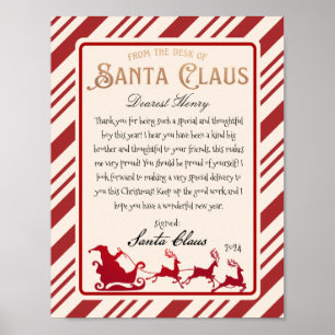 Póster Desde el escritorio de la carta de Santa Claus