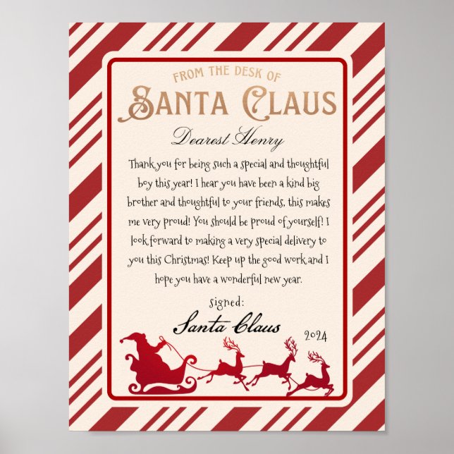 Póster Desde el escritorio de la carta de Santa Claus (Frente)