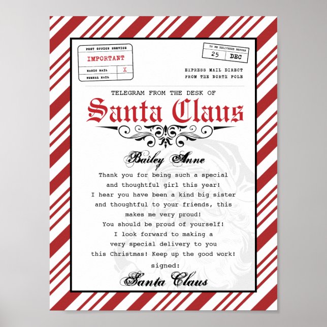 Póster Desde el escritorio de Santa Claus Telegram Santa  (Frente)