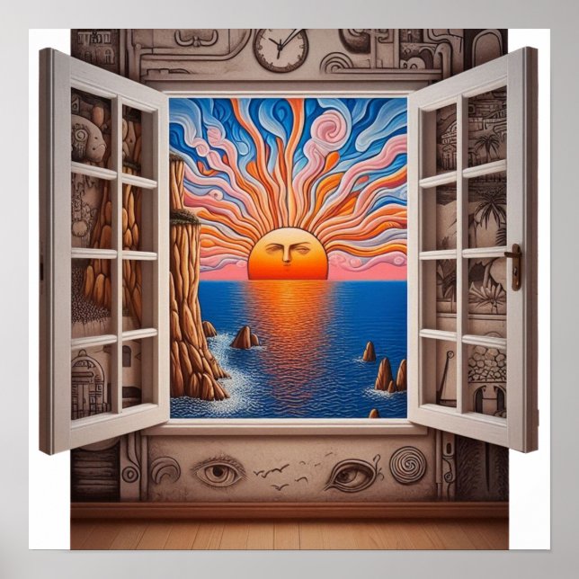 Póster Desde mi ventana: Atardecer y acantilado (Frente)