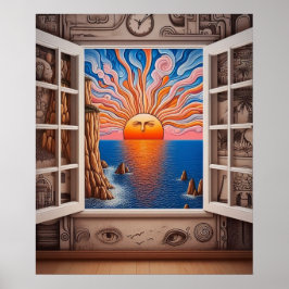 Póster Desde mi ventana: Atardecer y acantilado