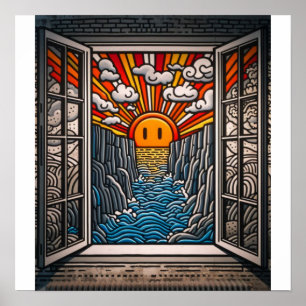 Póster Desde mi ventana: Puesta de sol y acantilado 2
