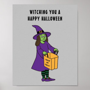 Póster Deseándote un Feliz Halloween Dicho de Bruja con C