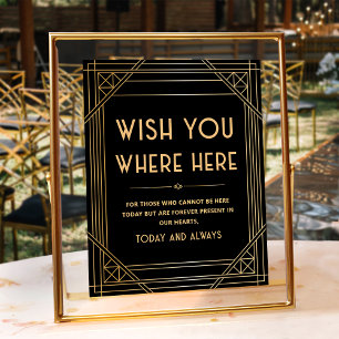 Póster Desearía Estar Aquí Art Deco Boda De Oro Negro