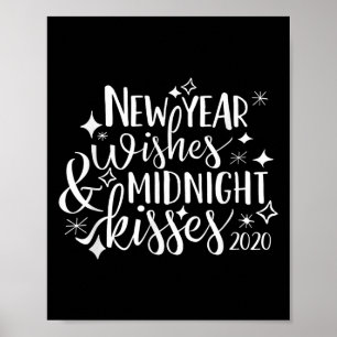 Póster Deseos de Año Nuevo y Besos de Medianoche Feliz Añ