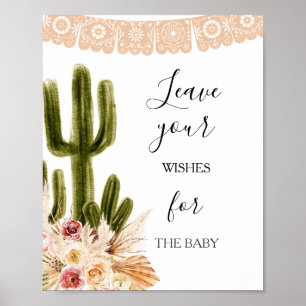 Póster Deseos de baby shower boho cactus para letrero de 