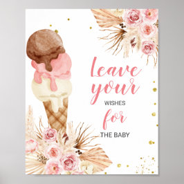 Póster Deseos de baby shower boho helado para letrero de 