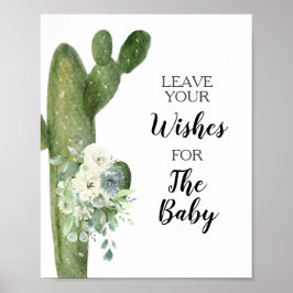 Póster Deseos de baby shower de cactus verde para letrero