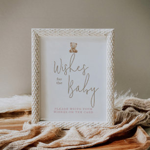 Póster Deseos de baby shower minimalista de osito de pelu
