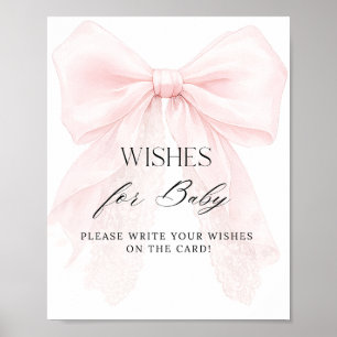 Póster Deseos de baby shower modernos para niña con lazo 