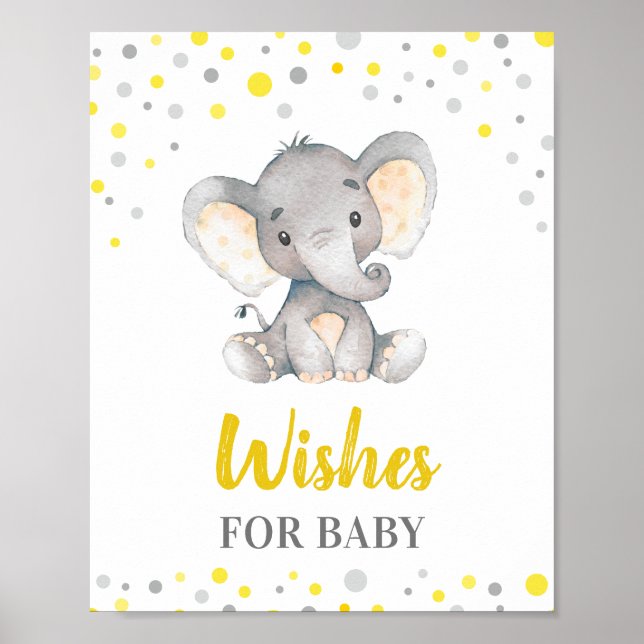 Póster Deseos de Baby Yellow Dots Elephant Baby Shower (Frente)