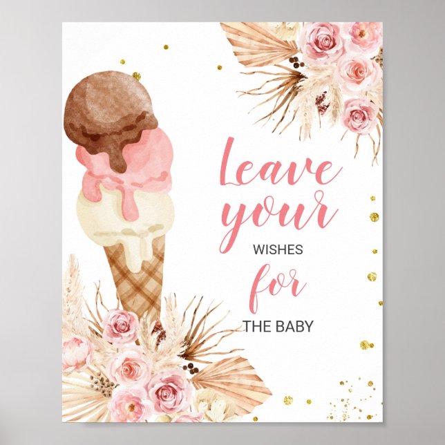 Póster Deseos de Boho Helado para el Baby Shower para la  (Frente)