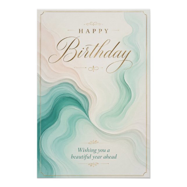 Póster Deseos de cumpleaños de mármol sereno Aqua (Anverso)