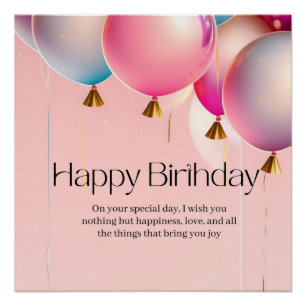 Póster Deseos de cumpleaños rosados
