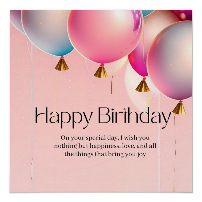 Póster Deseos de cumpleaños rosados (Anverso)
